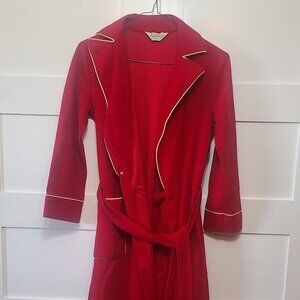 Vintage Kayser Red Robe – Petite Size – White Piping – Elegant Loungewear